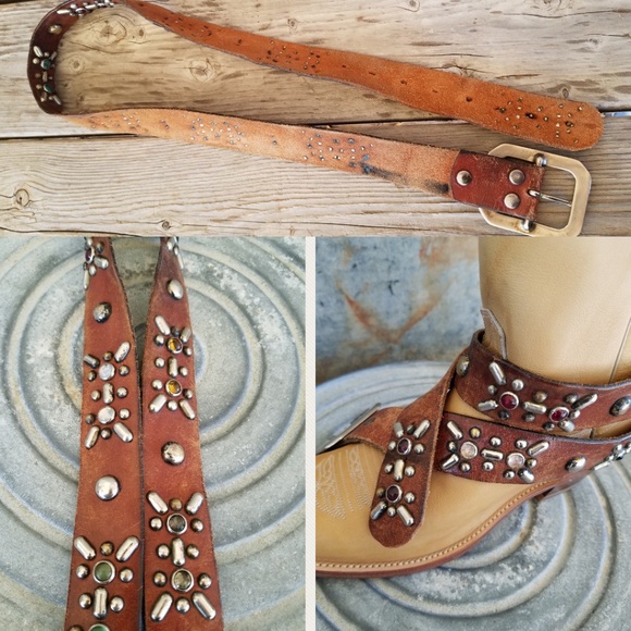 Vintage Studded Jeweled Western Leather Belt - Picture 8 of 8